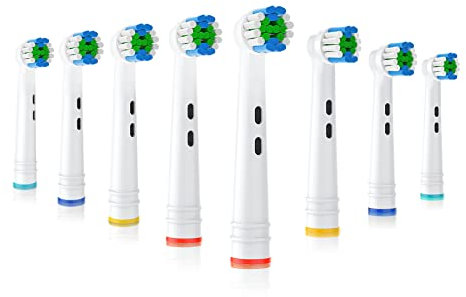 BUKURII Lot de 8 têtes de brosse à dents de rechange compatibles avec les brosses à dents électriques Oral B, petite tête ronde pour série Pro, recharges pour Braun Model 3756 3757 3744 3765 4729 4731