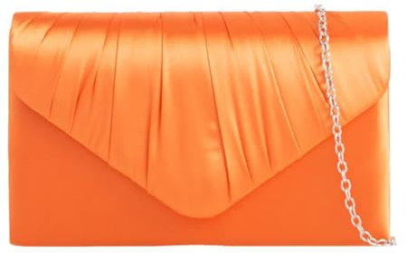 LeahWard Women's Satin Clutch Bags Party Wedding Evening Handbag 8002 (Orange)