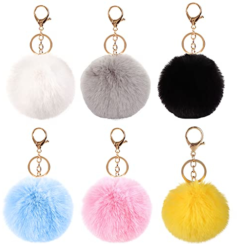 Tucireat Porte Clef Femme 6 Pièces Clé Pompon Porte-Clés de Pompons Voiture Ponpon Clés, Multicolore, 8cm, (TUC-0175)