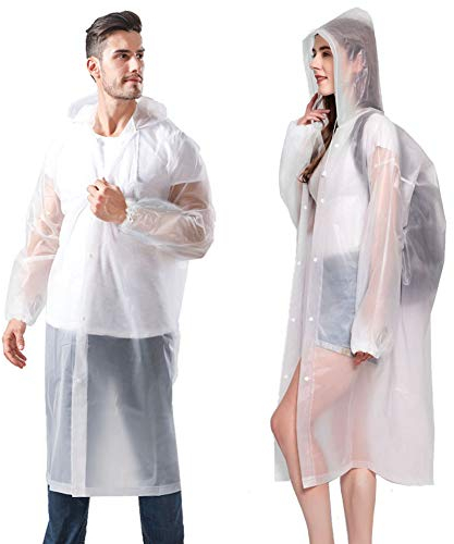 Aolegoo 2 Stück Regenponcho, Wiederverwendbarer, Tragbarer Unisex-Regencape für Fahrrad, Wandern, Camping, Ausflug, Angeln, Konzert, Stadion, Festival (Weiß)