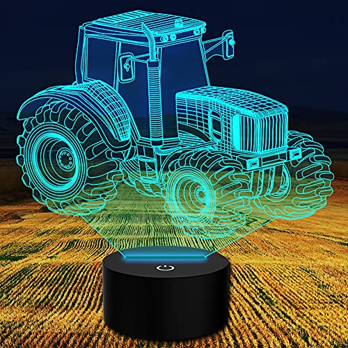 PONLCY 3D Illusion Lampe Traktor Led Nachtlicht, 16 Farben Fernbedienung USB Schreibtischlampen, Schlafzimmer Dekoration Tischlampe für Kinder Weihnachten Geburtstag Geschenke