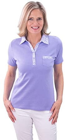 Fashion Friendly Ladies Floral Collar Polo Shirt Lilac - Medium