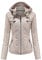 E-girl Damen Elfenbein Lederjacke Schlank Kurz Kunstleder Kapuze Jacket Reißverschluss Motorrad Jacke für Frühling und Herbst,M,C6699N