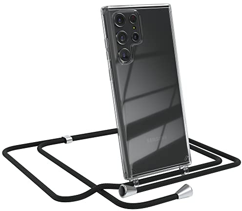 EAZY CASE Handykette kompatibel mit Samsung Galaxy S22 Ultra 5G Handyhülle mit Umhängeband, Handykordel mit Schutzhülle, Silikonhülle, Hülle, Stylische Kette für Smartphone, Schwarz