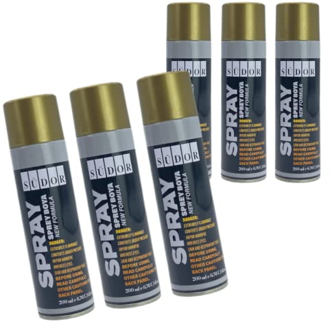 Pintura en aerosol dorada 6 x 200 ml de alto brillo. Juego de 6 latas de 200 ml cada uno de 200 ml de aerosol de secado rápido. Pintura brillante en aerosol para madera, piedra, pared de metal para