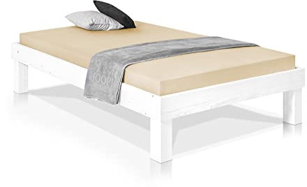 moebel-eins Pumba Massivholzbett ohne Kopfteil Fichte, 90 x 200 cm, Weiss, Komforthöhe