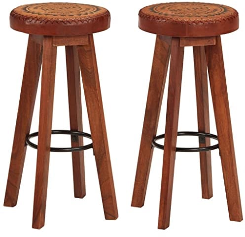 vidaXL 2X Barhocker Barstuhl Hocker Bar Bistrostuhl Bistrohocker Stuhl Tresenhocker Thekenhocker Küchenhocker Echtleder Massivholz Akazie