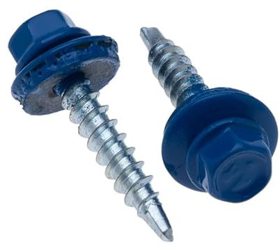 4.8 mm x 35 mm Roofing Screws, Hex Head Self-drilling Multi-color (RAL 5010 Gentian Blue) Roof Screws With EPDM Sealed Washer, Rust Proof Zinc Plated Hardened Coarse Threads Screw for Outdoor Use