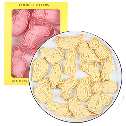 Lot de 6 emporte-pièces en forme de chat mignon en plastique (chat mignon)