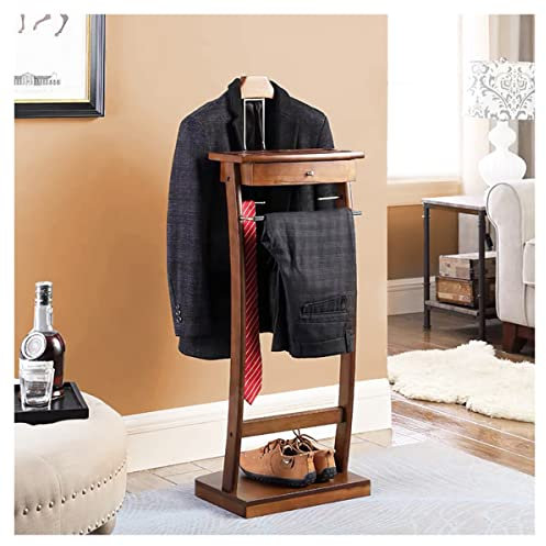 TCXSSL Bois Valet De Chambre Portant Habits, De Nuit, Porte-vêtements avec Cintre Et Porte-Pantalons Barre De Cravate Et De Ceinture avec Tiroir
