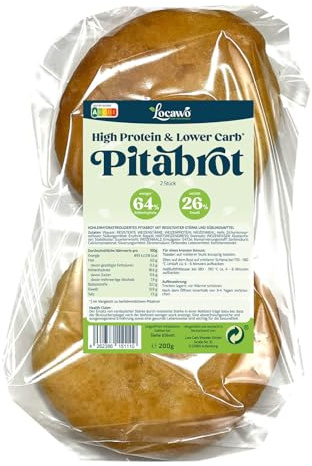 Locawo High Protein & Low Carb Pitabrot | Dönerbrot | Eiweißbrot | Voller Weizengeschmack | Vegan | ideal für eine eiweißreiche, kalorien- und zuckerreduzierte Ernährung