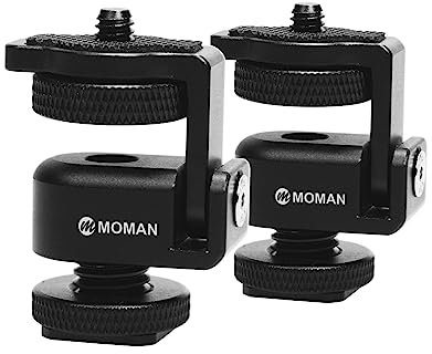 Soporte de Monitor Cámara, Moman Cold Shoe Mount Adapter Zapata Fría 1/4 Compatible con Montaje Luz Fotograía Fiele Monitor Trípode con Ajuste Inclinación 138°(2 pcs), Soporte-Monitor-Cámara-Hot-Shoe