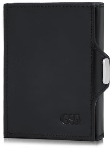 GSG Slim Wallet mit Münzfach RFID-Schutz Klein Geldbörse Herren & Damen Mini Kartenetui Kreditkartenetui Portmonee Leder Portemonnaie Geldbeutel Schwarz