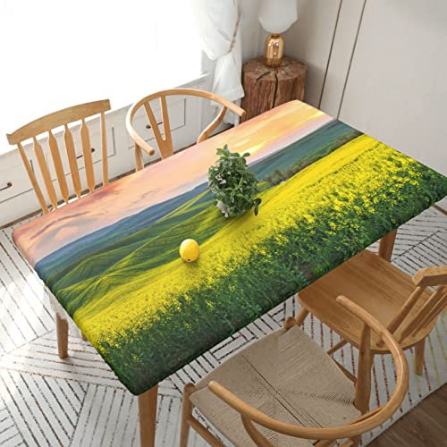 BAFAFA Frühlingsfrische Landschaft der bunten Felder, bedruckte Spannbettdecke, 152 cm, elastische Ecken, wasserdicht, abwischbare Tischdecken für Outdoor, Picknick, Küche, Tischdekoration