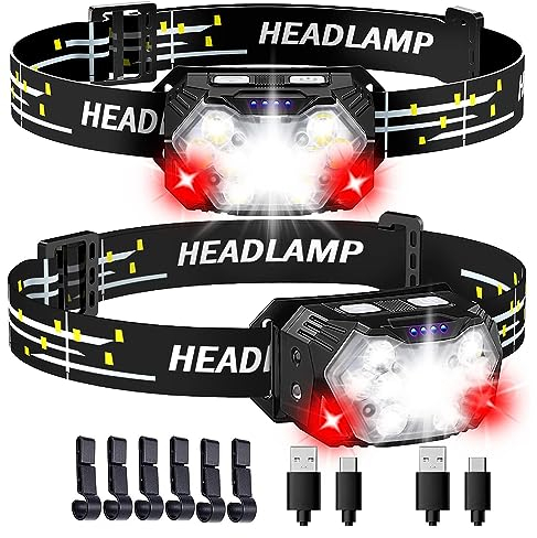 SENDALE Stirnlampe LED Wiederaufladbare,5000 Lumen 9 LED Kopflampe Batteriebetrieben USB C aufladbar mit Rotlicht und Bewegungssensor,7 Lichtmodi,IPX6 Wasserdichte für Nachtreiten,Camping,Wartung (2)