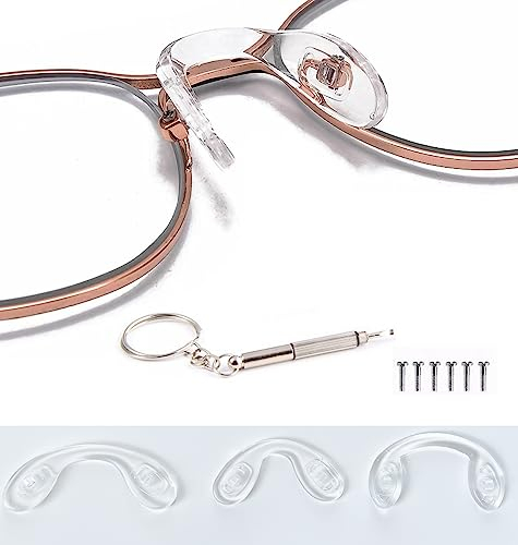 Silikon Nasenpads, 3 Stück Brillen Nasenpads U-Form, Brillen Reparatur Set mit kleinen Schrauben Muttern, Silikon Nasenpads, Mikro Schraubendreher, 3 Verschiedene Größen, für Brillen und Sonnenbrillen