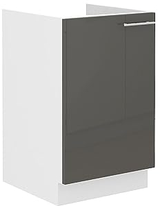 Spülenschrank 50 Lara Grau Hochglanz + Weiß matt Küchenzeile Küchenblock Küche