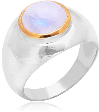 Damen-Ring mit Regenbogen-Mondstein Runden, 925er Sterlingsilber, Geburtsstein Juni