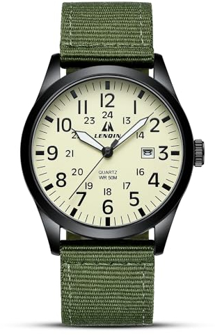LN LENQIN Reloj Hombre Relojes Militar Campo Reloje Analógicos De Cuarzo para Hombres Relojes De Pulsera Impermeables con Fecha Correa De Nailon Reloj Deportivo Táctico Militar