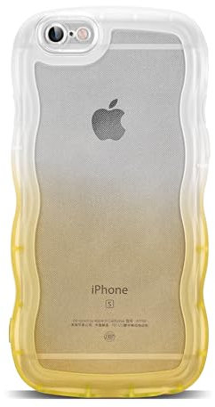 XIQI Compatible with iPhone 6s Plus/6 Plus Case 5.5, Cute Kawaii Curly Wave Frame Shape Soft Silicone Shockproof Protective Phone Cover for Women Girls, Gradient Yellow