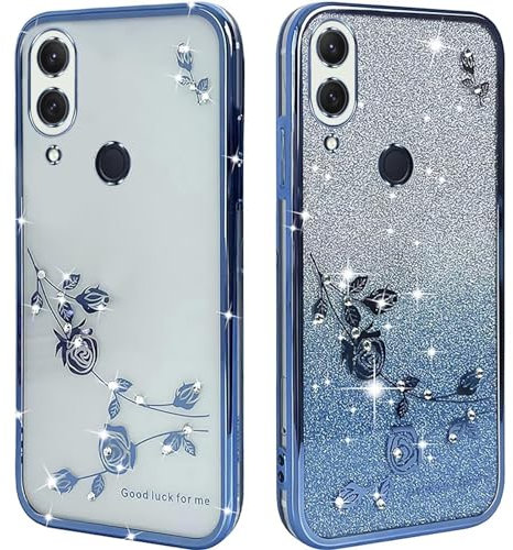 ATISIJIE Cover per Huawei P20 lite, Custodia AntiGraffio Morbido Silicone Finitura lucida con diamanti Adatto a ragazze e donne-blu