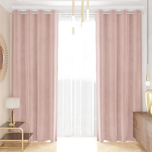PETTI Artigiani Italiani - Tende Velluto a Pannelli per Interno con Anelli 2 Pezzi 140x280cm, Tenda Velluto Camera da Letto e Soggiorno Oscuranti Isolanti e Moderne, Cipria, 100% Made in Italy