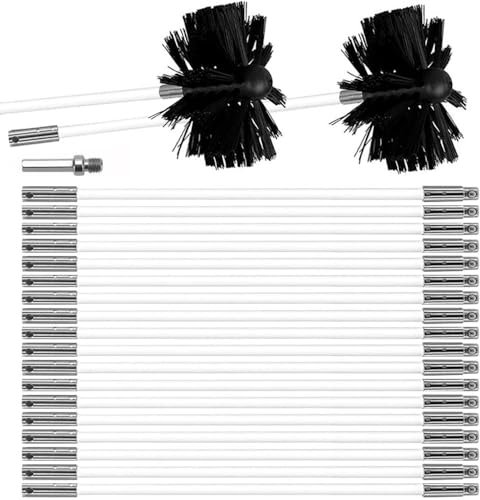 MOCNT Kaminbürste Stange Set Ofenrohrbürste Reinigungsbürste Schornsteinbürste Schornsteinfegerbesen Kaminbesen für Kamin Trockner 20 flexiblen Stangen 2 Bürstenkopf 150mm