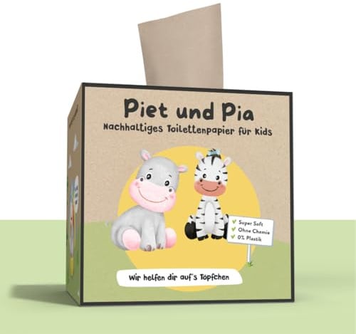 PIET UND PIA Toilettenpapier für’s Töpfchentraining – spielend lernen - Recycling-Box – praktische Einzelblattentnahme – 3 Boxen á 120 Tücher – 3-lagig – hygienisches Klopapier für Kinder
