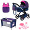 Bayer Design 17054AB Puppenwagen Xeo, Verstellbarer Griff, Schwenkschieber, wandelbar als Jogger, Schlafsack, Puppenbett, Zubehör