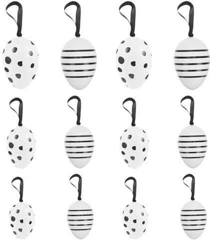 Amosfun Osterei-Ornamentbaum 24 Stück Schwarz-Weiße Kunststoff-Ostereier Hängende Osterornamente Handbemalte Eier Osterornamente Für Baumkörbe Bastelarbeiten -Partygeschenke