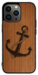 Enowood Coque en Bois de téléphone Iphone Artisanale - Ancre de bâteau - Iphone 12 Pro - Makore