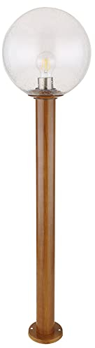 GLOBO Außenleuchte Stehlampe Gartenleuchte Standleuchte braun Terrassenlampe Wegeleuchte, Aluminium Glas Holzoptik, Kugel, 1xE27, DxH 25x100 cm