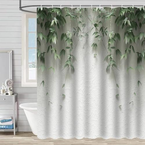 FAIRYGATE Extra Wide Shower Curtain Shower Curtains Mould Proof Resistant 180 × 180cm Waterproof Bathroom Curtain Leaf Pattern with 12 Hooks Washable Can be Used in House Hotel B9624