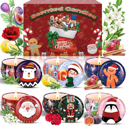 ZZXLOPEZ Velas Perfumadas, 6 Piezas Velas Perfumadas Juego de Regalo, Caja de Regalo con Velas Navideñas, Cera de Soja Natural, Velas Aromaticas para Baño Yoga San Valentín Cumpleaños Navidad Mujer