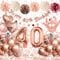40 Geburtstag Frau, 40 Geburtstagsdeko Frauen Roségold, 40 Geburtstag Luftballons Deko Rose Gold mit Happy Birthday Banner Pompons für Deko 40 Mehrweg