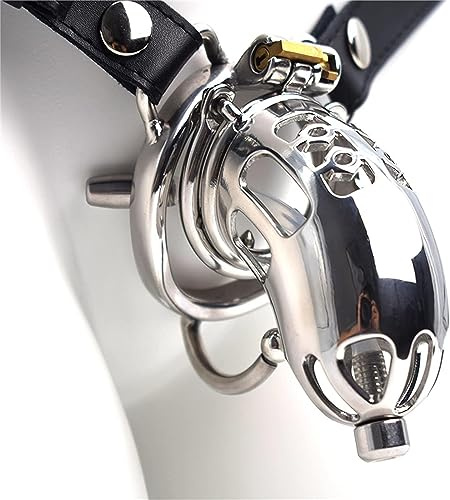 Soarvlorfy Edelstahl Peniskäfig Sex Toys für Mann Erotische Keuschheitsgürtel SM Bondage Gürtelgurt Tragbar Cock Cage Penis Lock mit Dilatator Anti-Off-Ring Gay Chastity Device Set,Silber,45MM