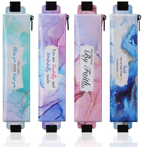 MoKo Elastische Federtasche für Notebook, 4 Stück PU Leder Federmäppchen mit verstellbarem Gummiband, Schreibwarenbeutel Stiftköcher für Planer Journale Buch für Studentin Geschenk,Lila/Rosa/Blau/Grün