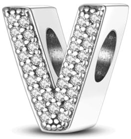 TINSLO Charm Anhänger Damen Buchstabe V für Armband 925 Sterling Silber Charms Beads passend für Pandora Armband und Halskette, Kompatibel mit Europäischen Armbänder für Frauen Mädchen