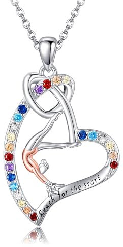 DAYLINLOVE Gymnastik Halskette 925 Sterling Silber Gymnastik Geschenke für Frauen Reach for the Stars Anhänger Halskette Sportschmuck Geschenke für Turnerinnen