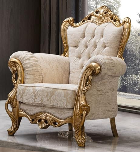 Casa Padrino Luxus Barock Wohnzimmer Sessel Weiß/Gold - Handgefertigte Barockstil Möbel