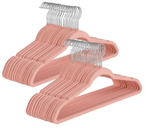 Baroni Home Cintres en velours 50 pièces, cintres de 44,5 cm, gain de place avec surface antidérapante design, capacité de charge élevée, pour manteaux chemises, vêtements rose poudré