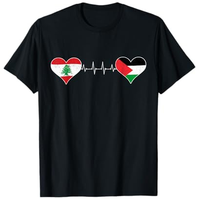 Drapeau Liban Palestine Palestinien Libanais Cœurs Coeur T-Shirt