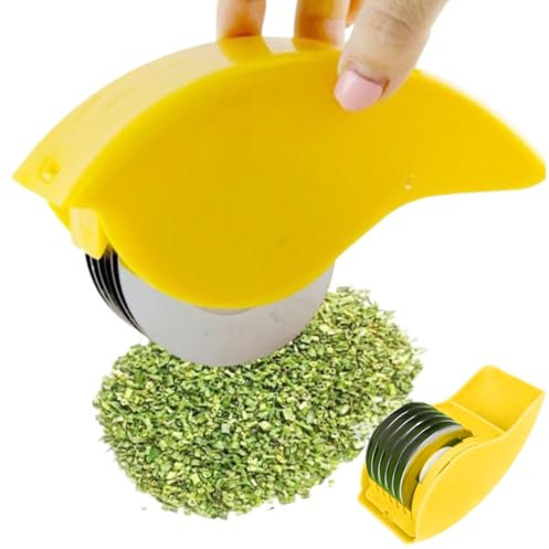 Cortador de hierbas, picador de hierbas con 6 cuchillas de acero inoxidable, picador manual de hierbas frescas, picador de perejil, picador de cilantro, picador de hierbas desmontable(amarillo)