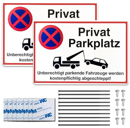 2er Set Privatparkplatz Schild, Metall 30 x 20 cm, Einfahrt Freihalten Schilder, Ausfahrt Freihalten Warnschild, Privatgrundstück Schilder, Witterungseinflüsse und Rost, Einfache Montage（Weiß）