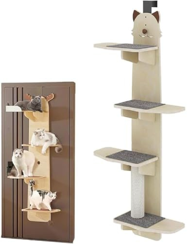 Generic Étagère à chat à suspendre à une porte, à plusieurs niveaux, grimpeur à 4 niveaux, arbre à chat vertical monté sur porte, étagères de porte, escalier pour chats d'intérieur (A)