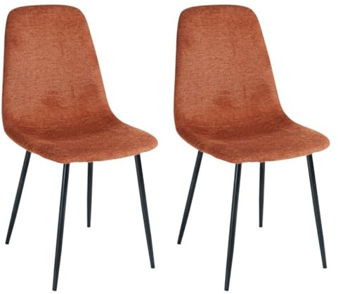 2 sillas de comedor Lina rojo teja tapizadas con patas metálicas negras | Sillas ligeras de diseño ergonómico y elegante para comedor, cocina u hostelería. Asiento acolchado y cómodo fácil de lavar.