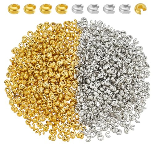 CRAFTYMELODY 1200 pièce de Cache Perles à Écraser Or et Argent Embouts de Nœuds Demi Ronds Ouverts Embouts de Cordon pour Bricolage Boucles D'Oreilles Bracelets