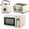 GEEPAS 1.8L Electric Kettle, 4 Slice Bread Toaster & 20 Litre 700W Digital Freestanding Microwave Oven Kitchen Combo Set | 3000W Vintage Cordless Kettle | Defrost/Reheat/Cancel 1500W | Cream Retrovive