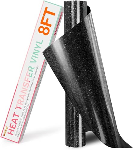 HTVRONT Black Glitter HTV Vinyl Roll - 10 x 8ft(25.4 x 244 CM) Black Glitter Iron on Vinyl for All Cutting Machines, Easy to Cut & Weed & Transfer