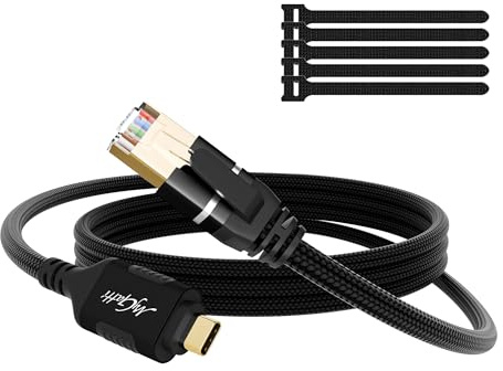 Cavo USB-C a Ethernet 1 m, Tipo C maschio a RJ45 maschio (nylon intrecciato, CAT 6, 1 Gbps),cavo adattatore di rete LAN Gigabit per smartphone, laptop, PC desktop, tablet, switch, ecc. + 5 fascette